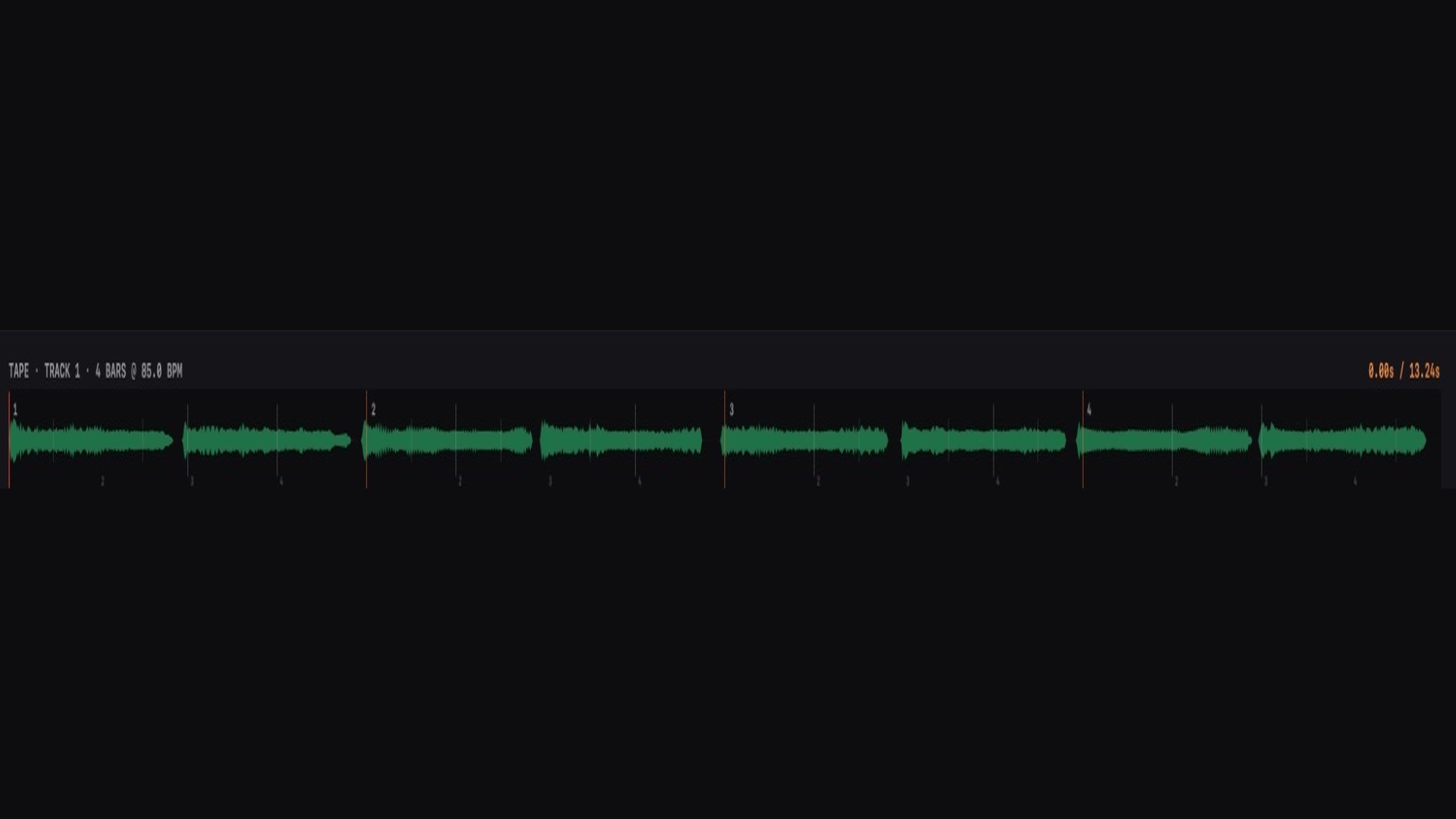 The master tape timeline: a green peak-envelope waveform with bar lines.